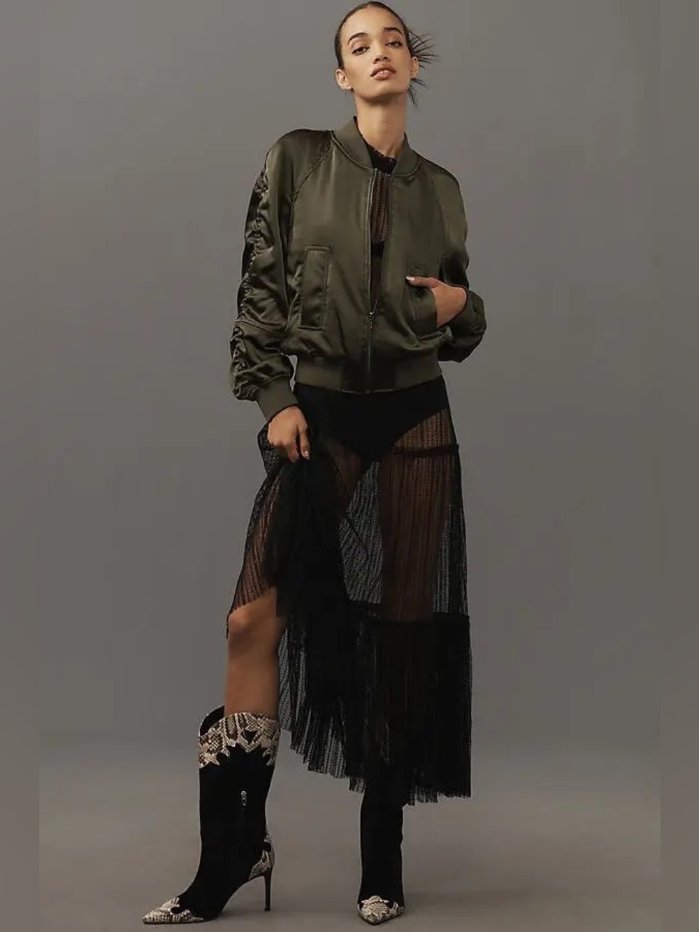 Anthropologie- Sanctuary Ruched Sat Bomber Jacket